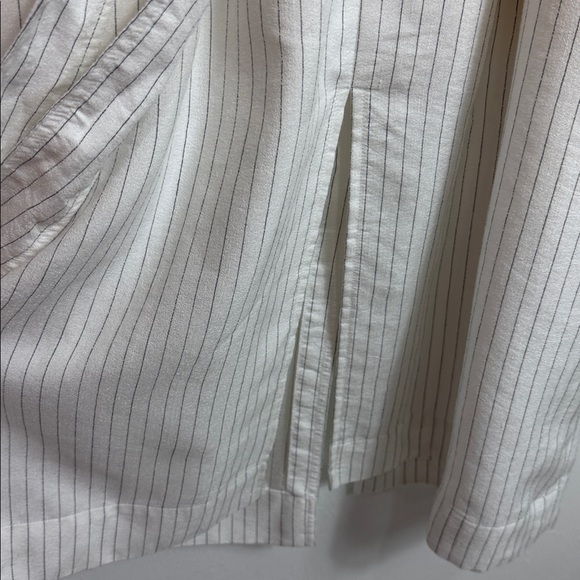 Vince Pinstripe Linen Blend Midi Dress Self Belt Pockets Slit Front Size 14 - Picture 10 of 15